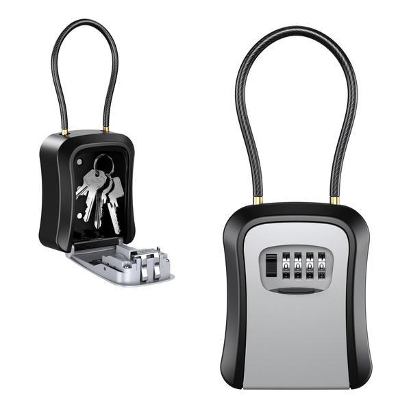Professional Key Lock Box, 4 Digit Combination Lock Box with Shackle, Wall Mounted Waterproof Key Safe Storage Lock Box, 5 Keys Capacity Key Storage,