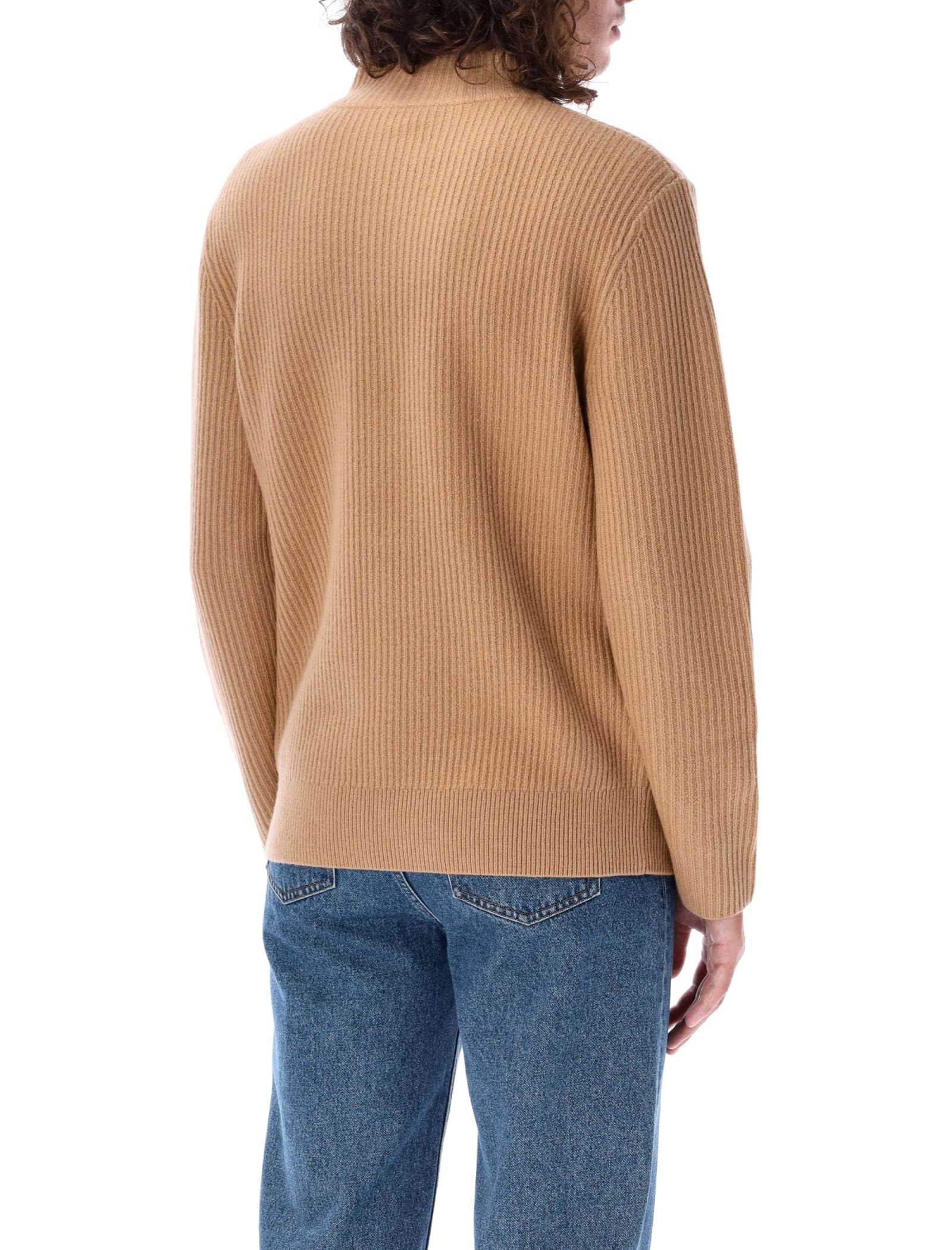 Ribbed-knit high-neck jumper - Brown