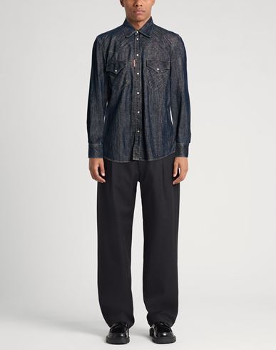 Man Denim shirt Blue Size 40 Viscose, Cotton, Polyester