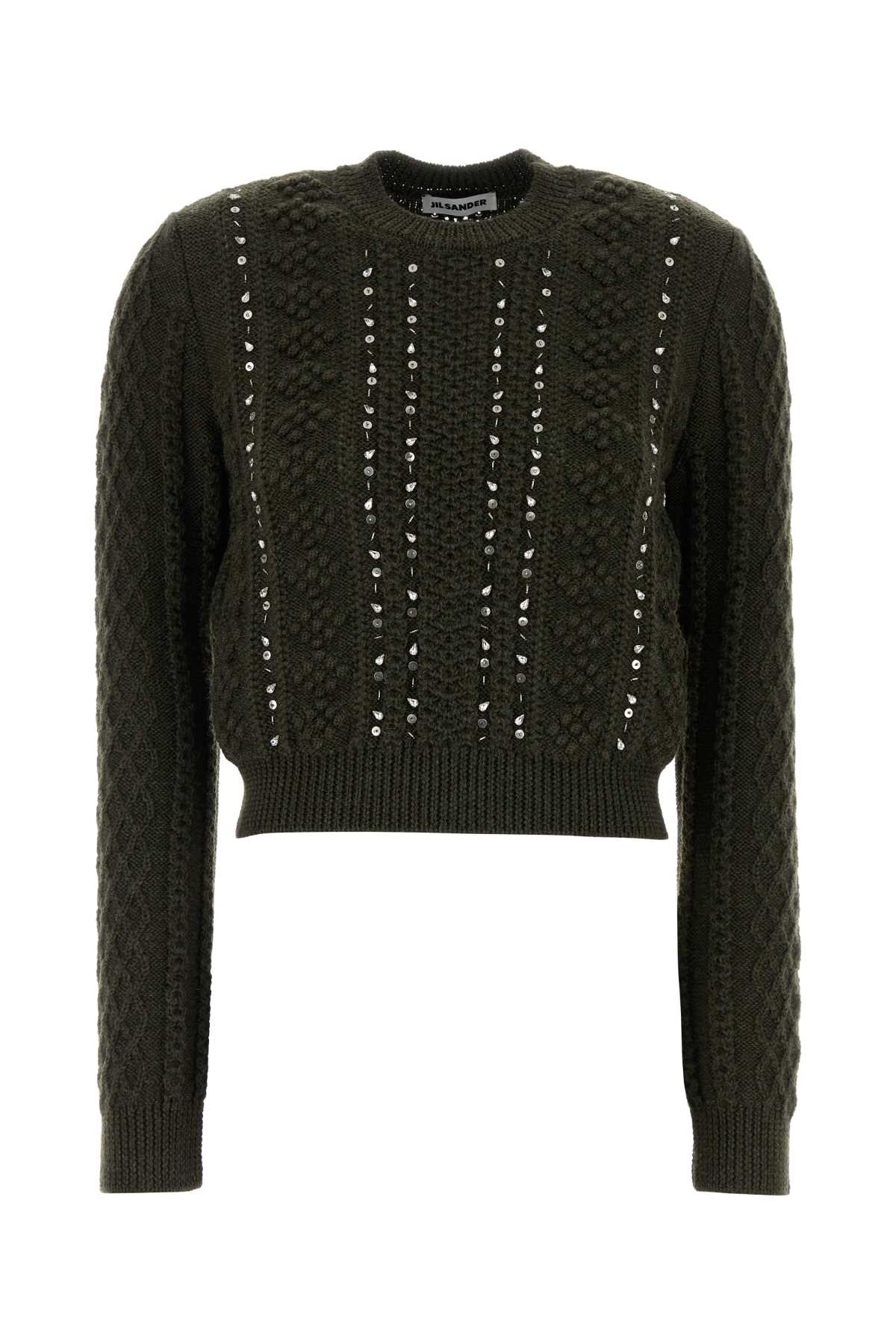 Studded Virgin Wool Cropped Sweater — Gray