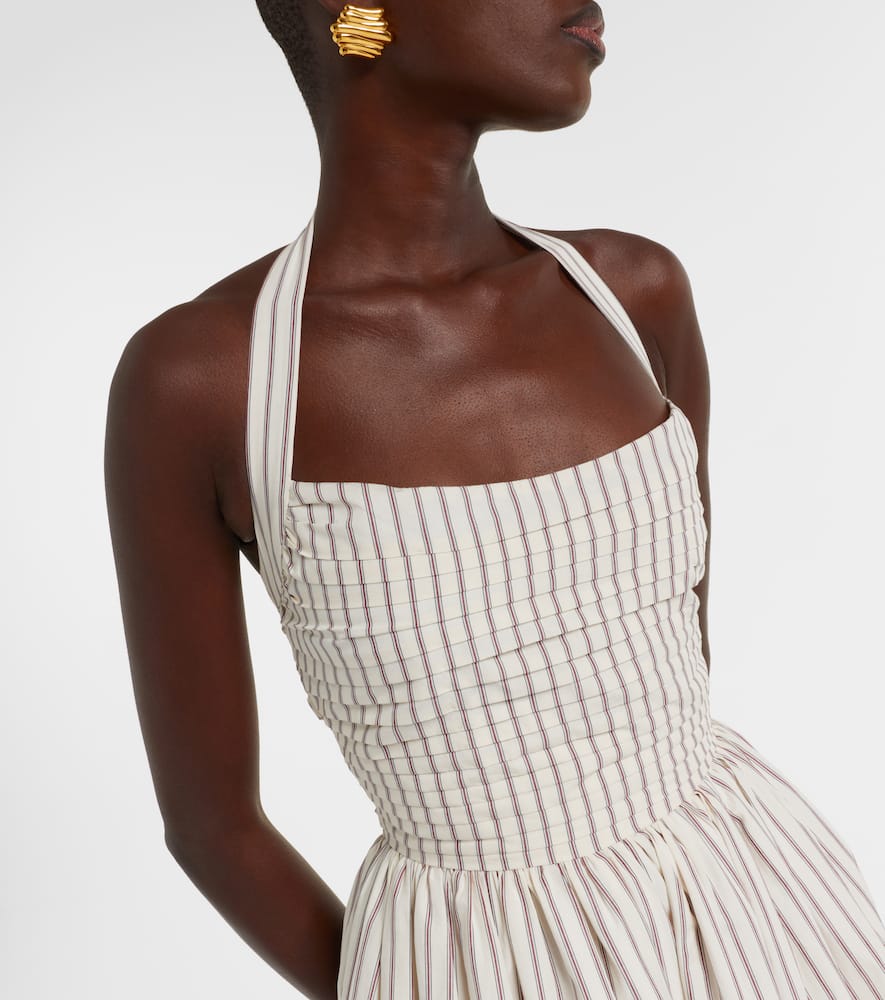 Halterneck striped cotton midi dress