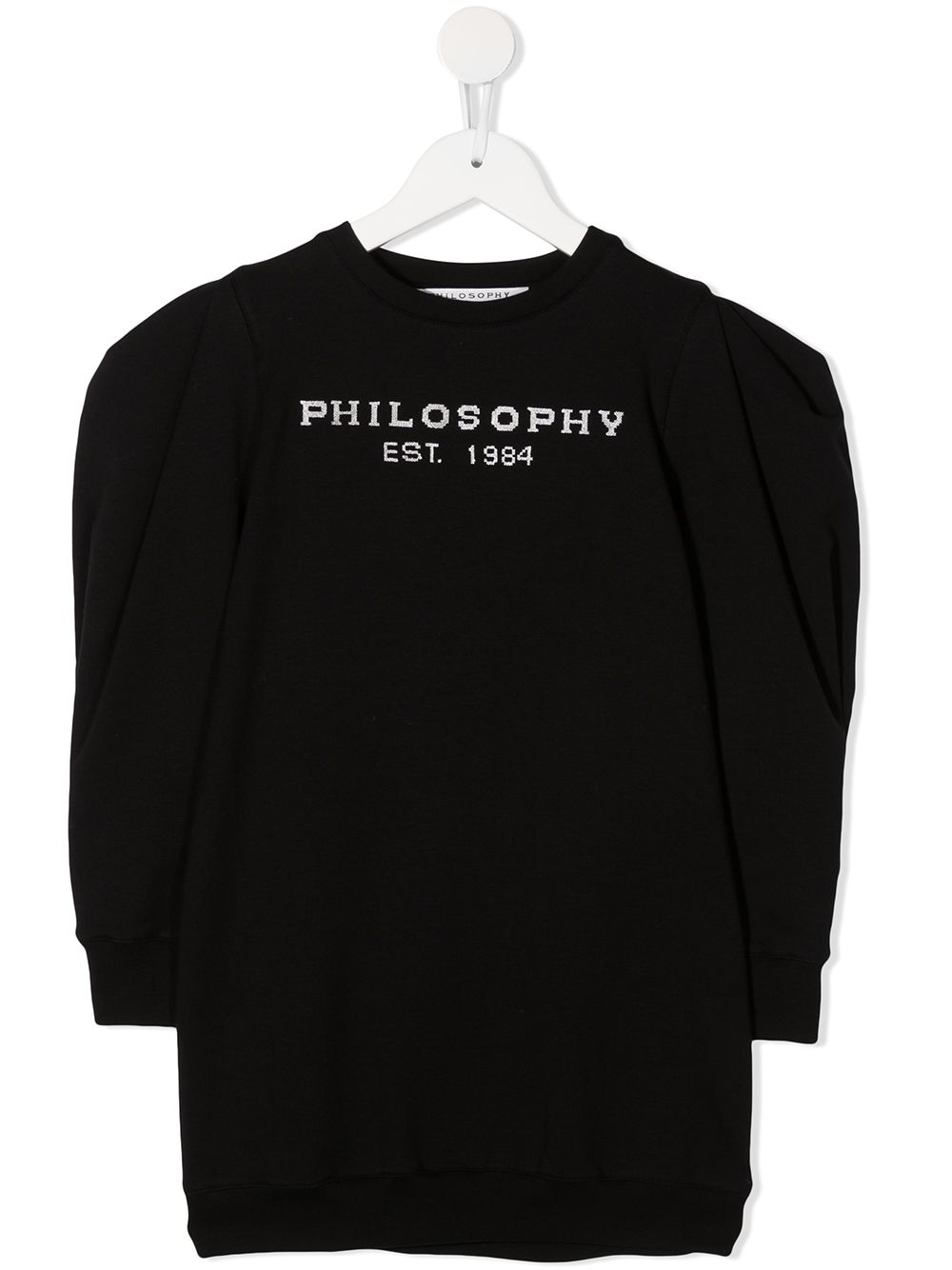 Logo embroidered puff sleeves sweatshirt - Black