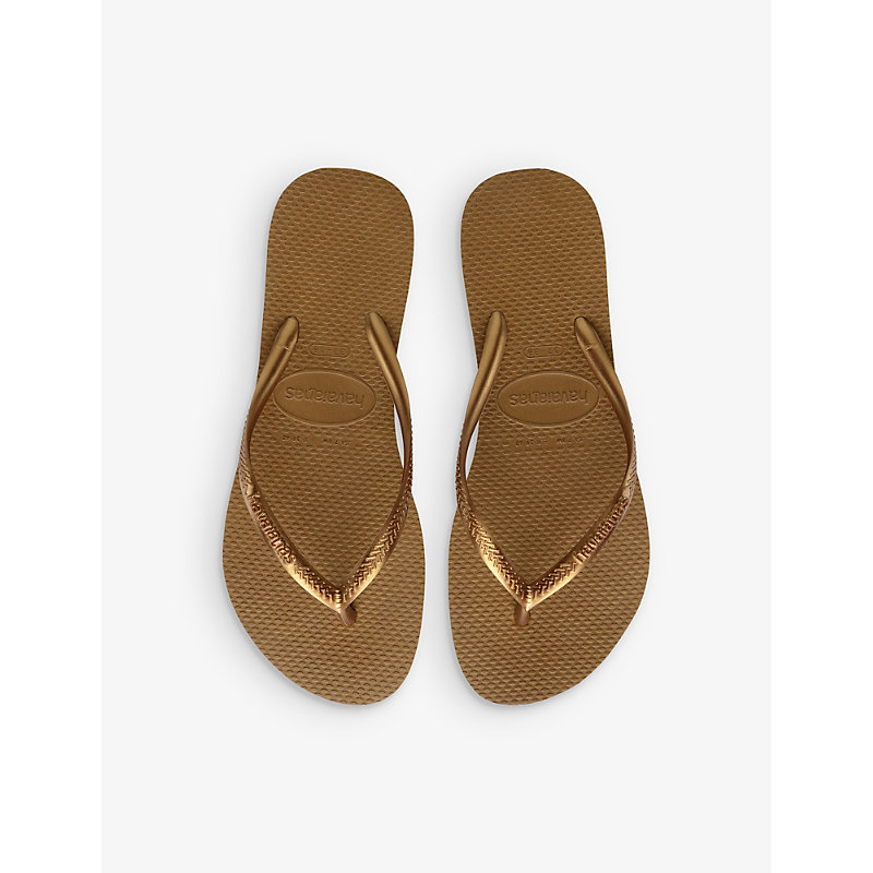 Womens Bronze Slim Metallic Rubber Flip-flops