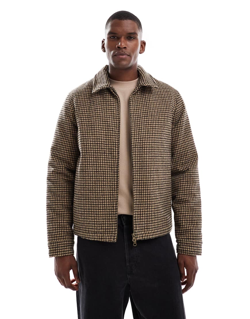 Faux wool jacket in brown micro check