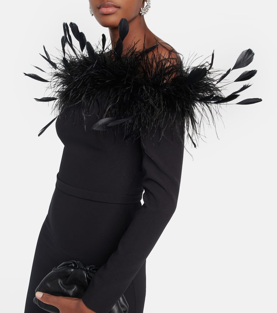 Feather-trimmed midi dress