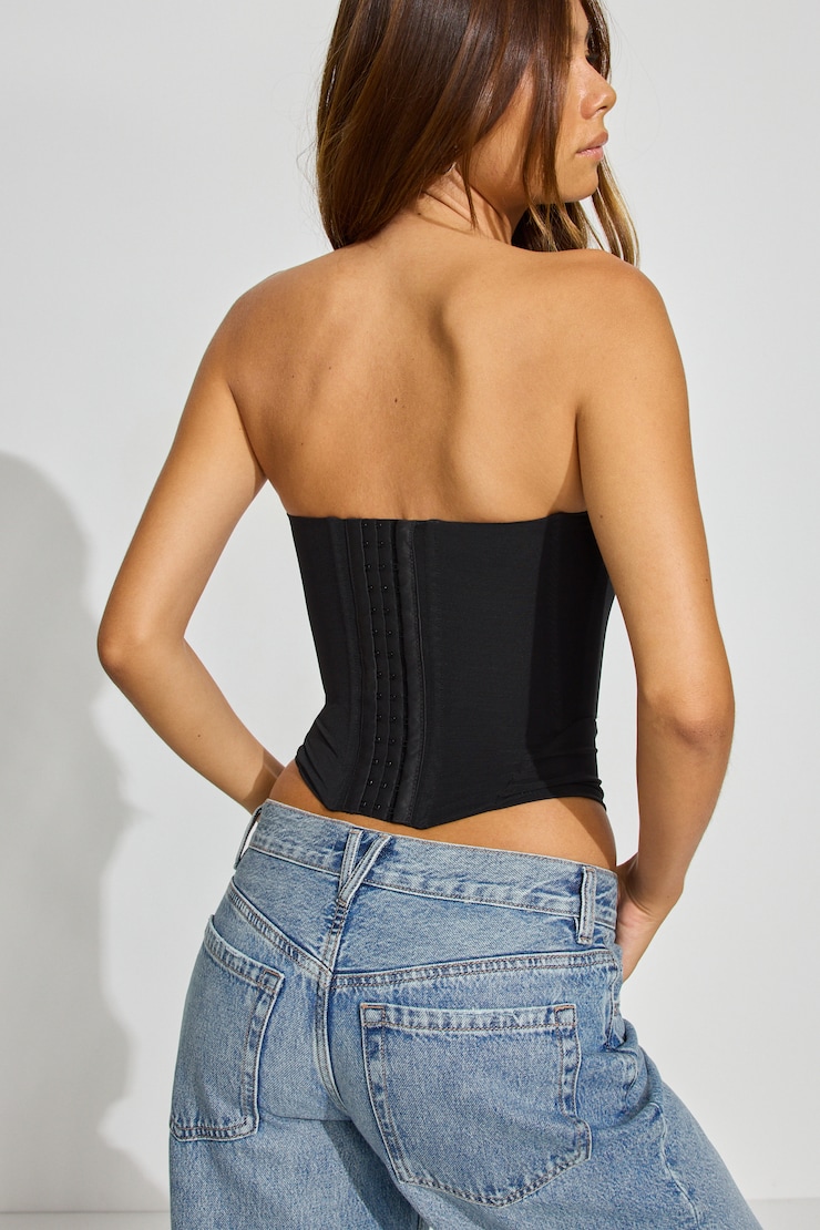 Mesh Longline Tube Corset - Black - Women Clothing