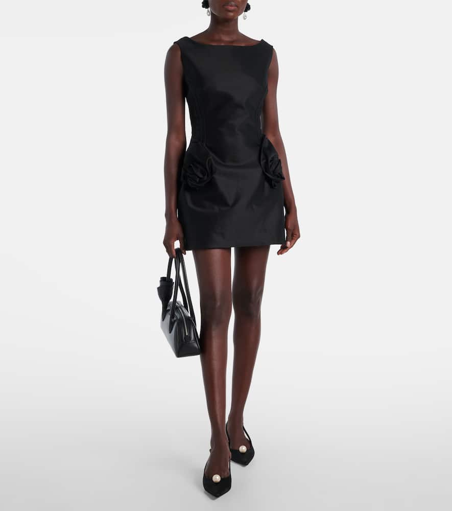 Floral-appliqué cotton minidress