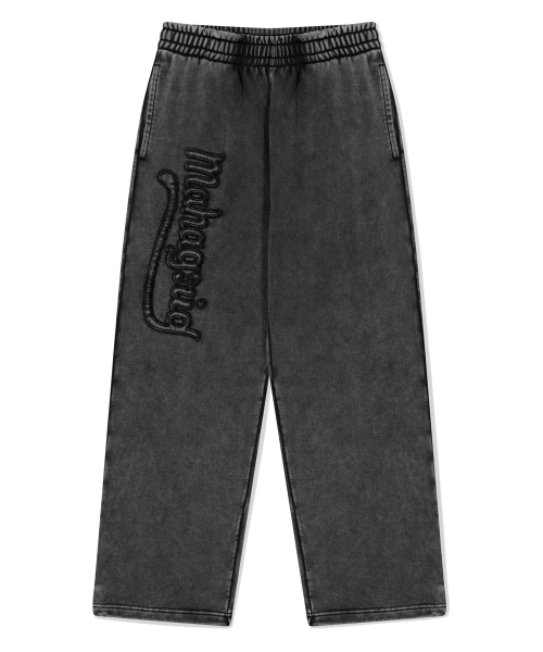 WASHED CUT OFF APPLIQUE SWEAT PANT BLACK