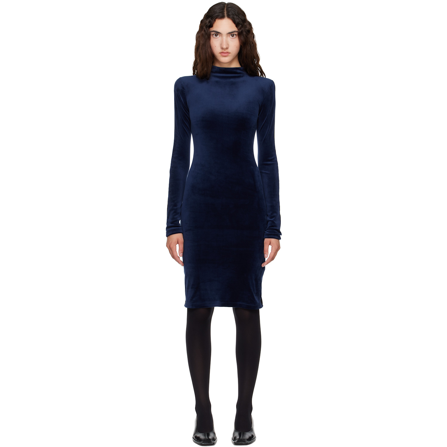 Navy & Black Long Sleeve Midi Dress