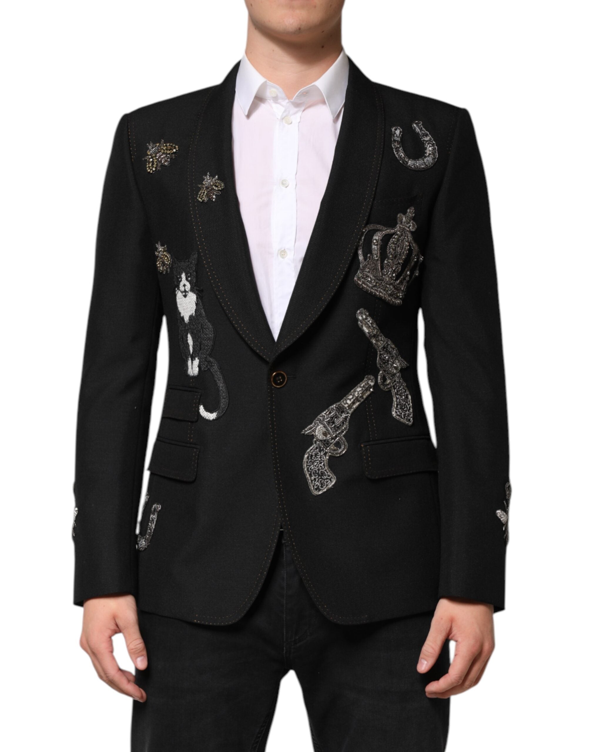 Embellished Crown & Bee Blazer — Black
