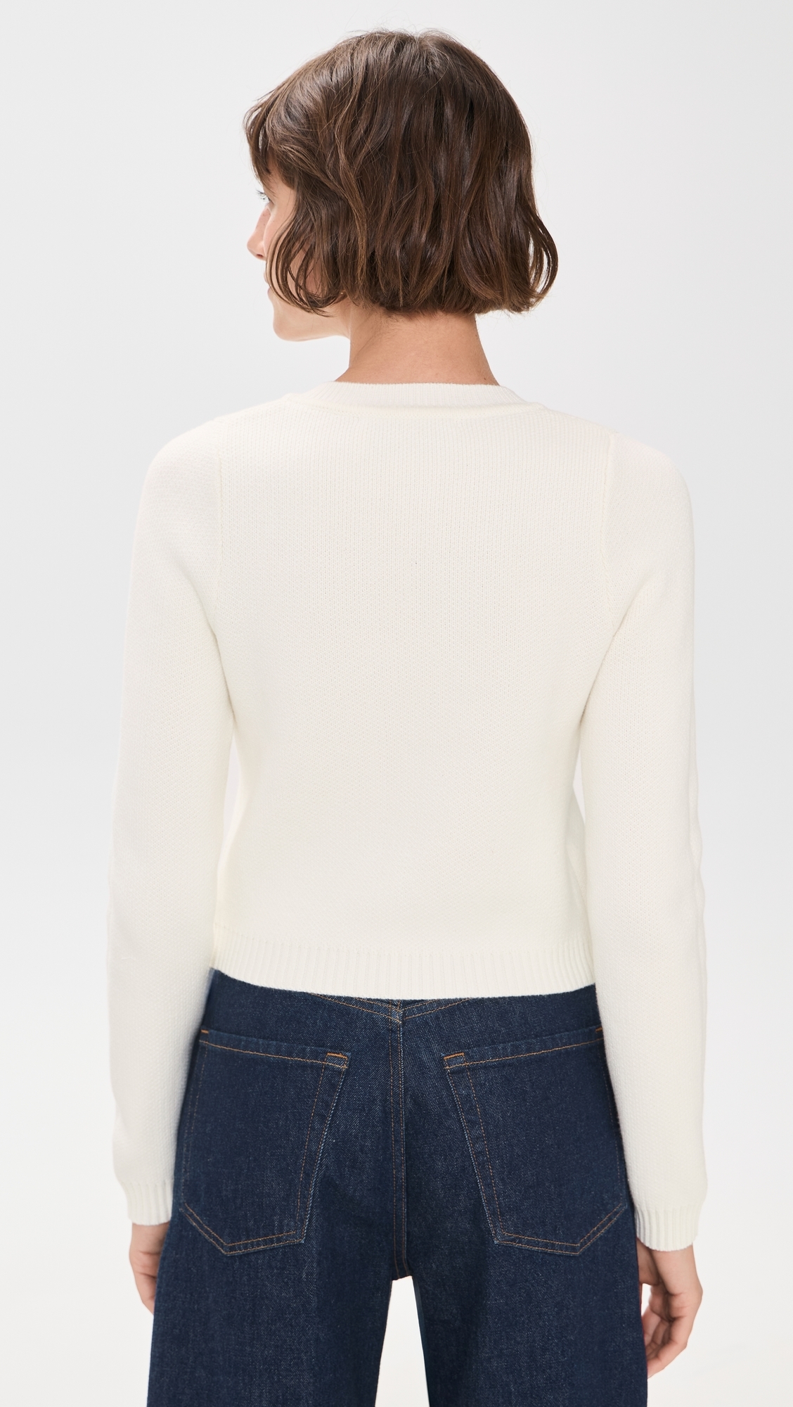Collarless Picture Knit Cardigan Ivory