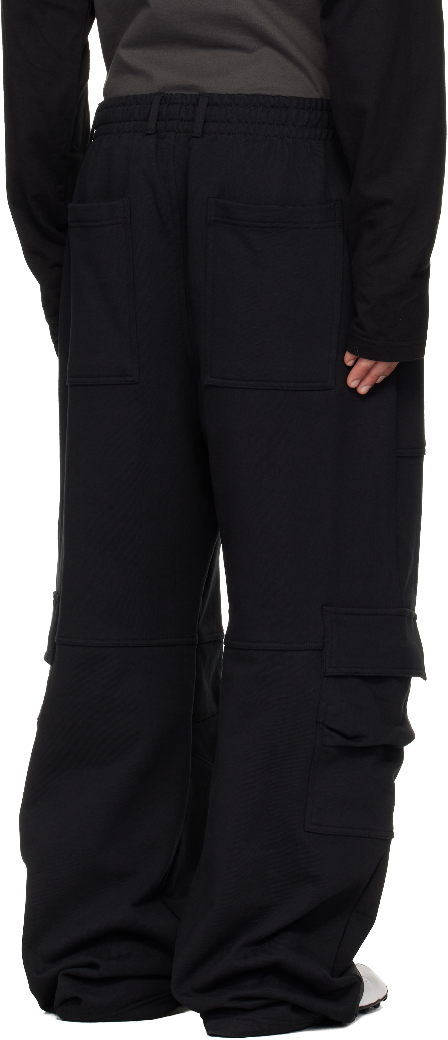 Black Curved Jersey Cargo Pants