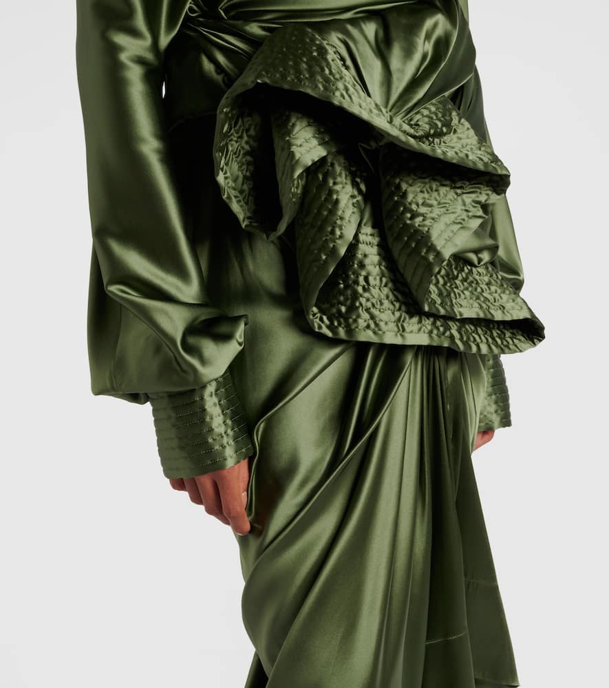 Gathered silk-blend satin midi skirt
