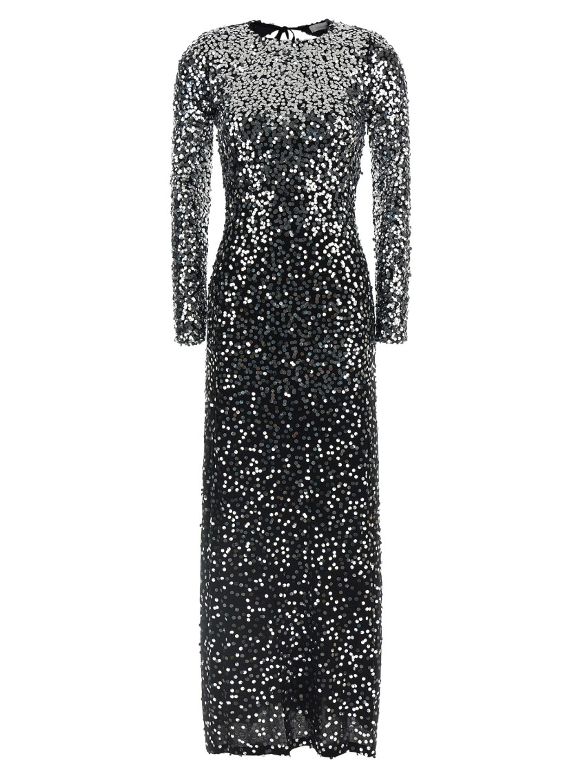 Black Round Neck Sequin Long Dress