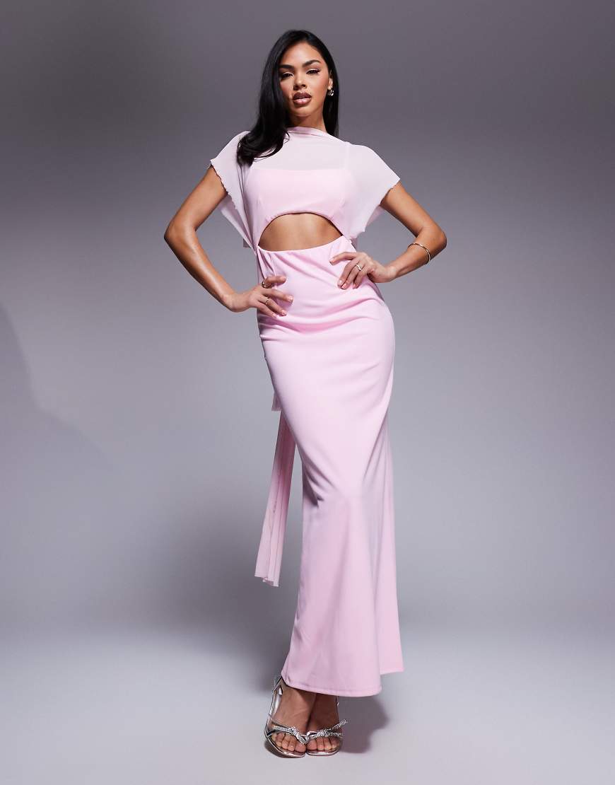 ASOS DESIGN sheer overlay maxi dress in light pink-Green