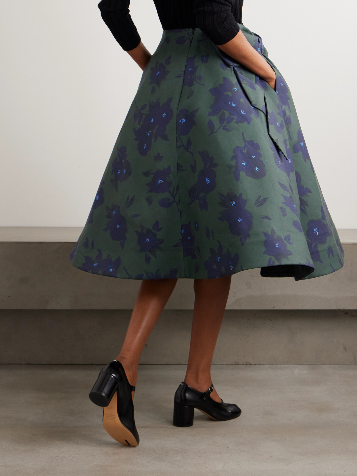Asymmetric Bow-embellished Floral-print Cotton Midi Skirt - Green