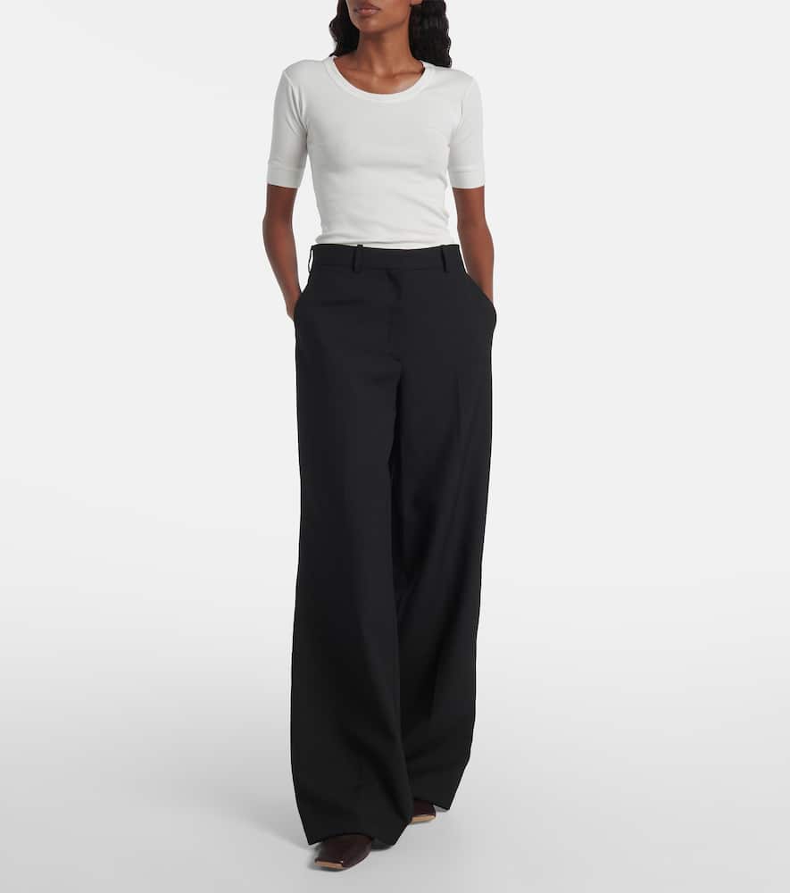 Ribbed-knit cotton-blend top