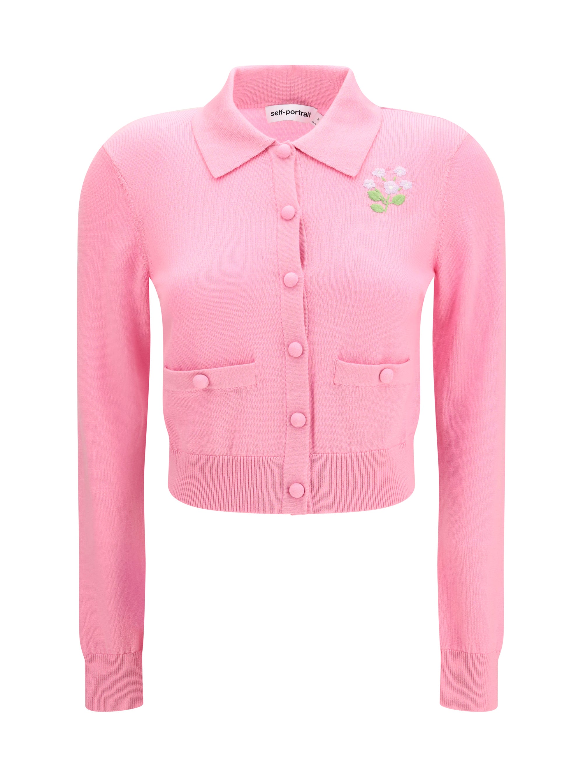 Floral Embroidered Wool Cardigan — Pink