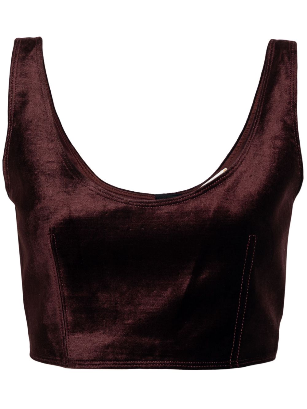 Bandeau-style velvet crop top - Brown
