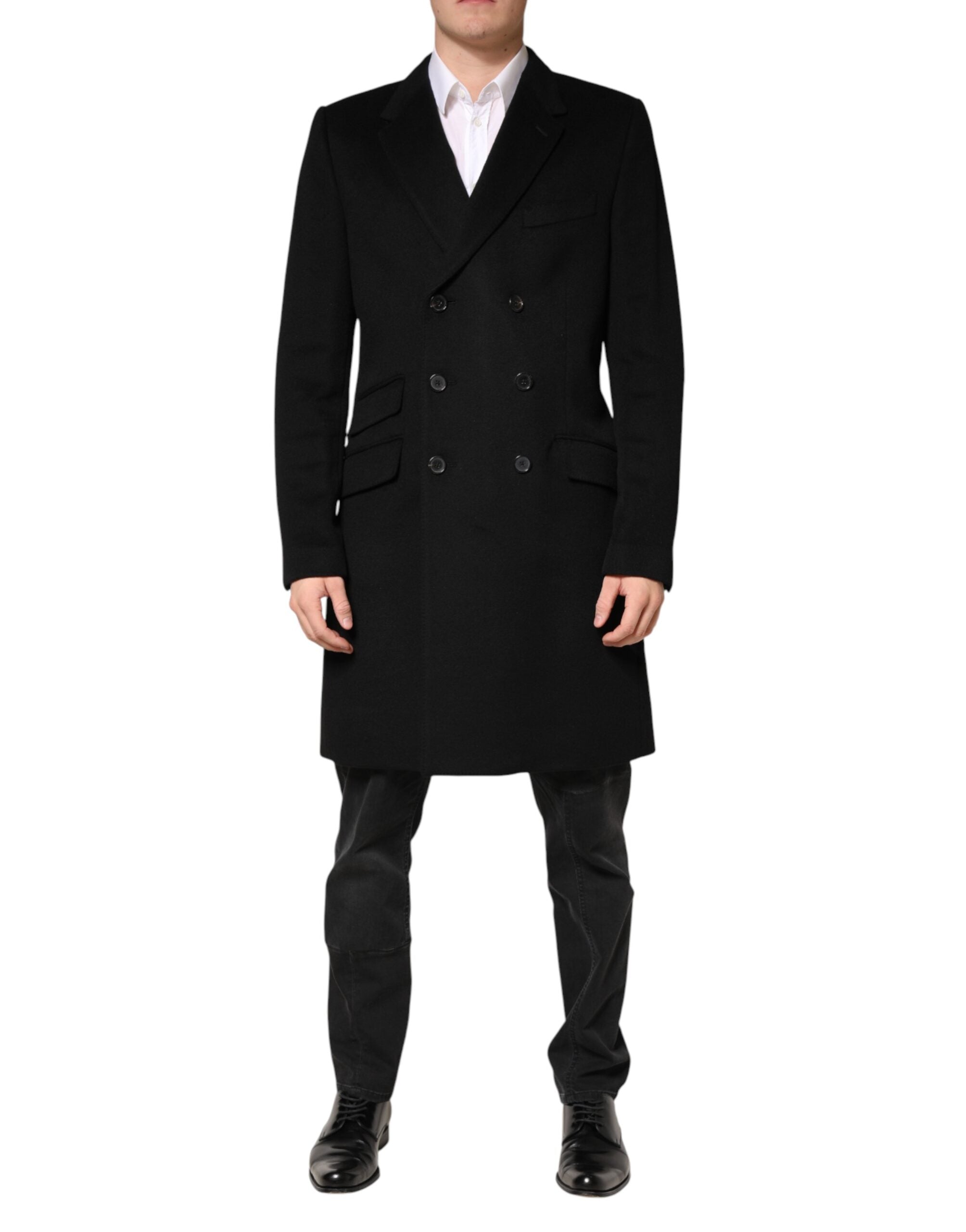 Double-Breasted Cashmere Coat — Black