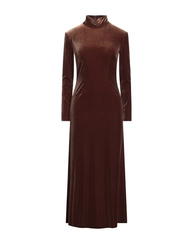 Woman Maxi dress Brown Size 4 Polyester, Elastane