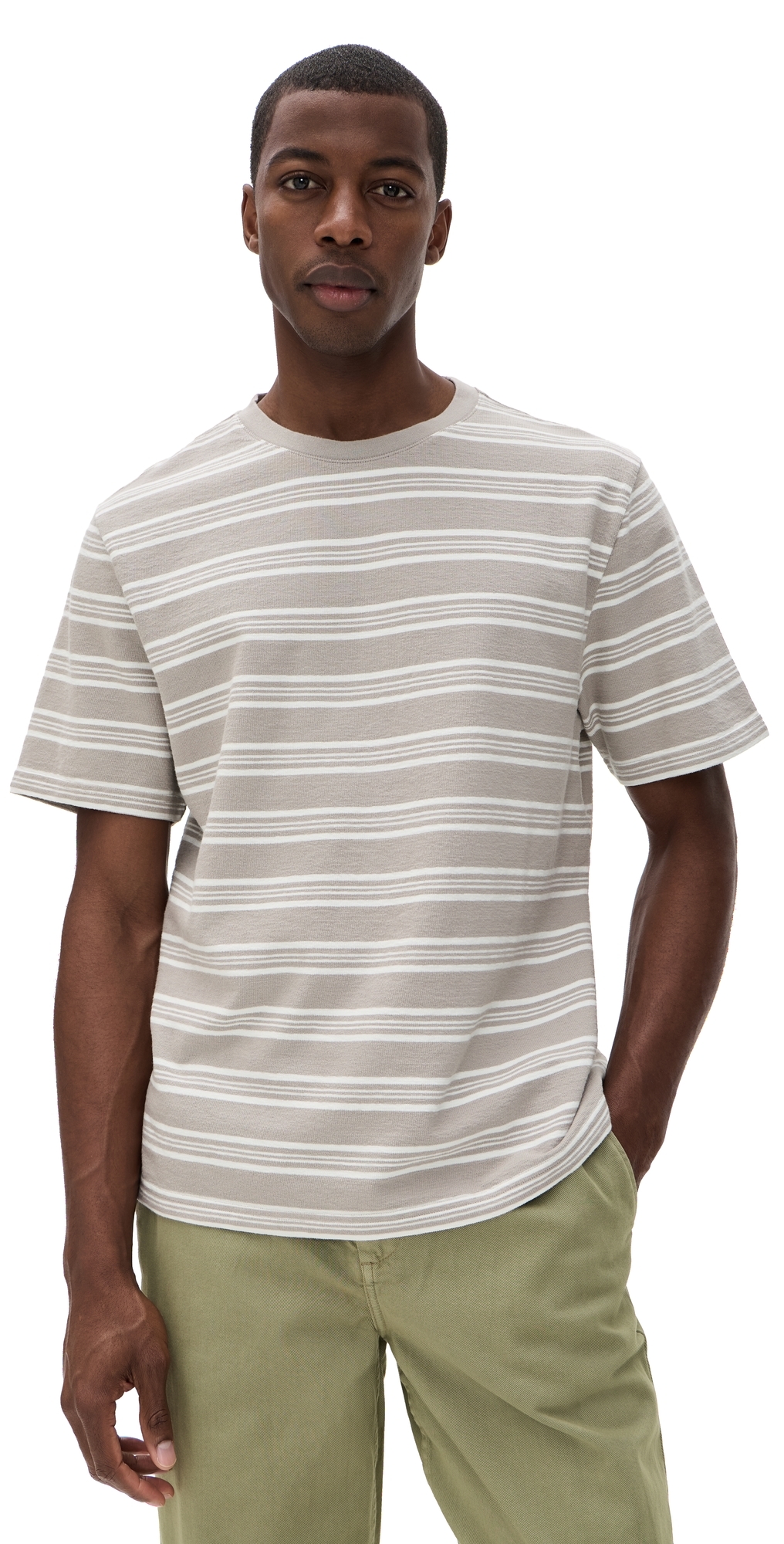 Textured Stripe Dean Tee Taupe/Ecru