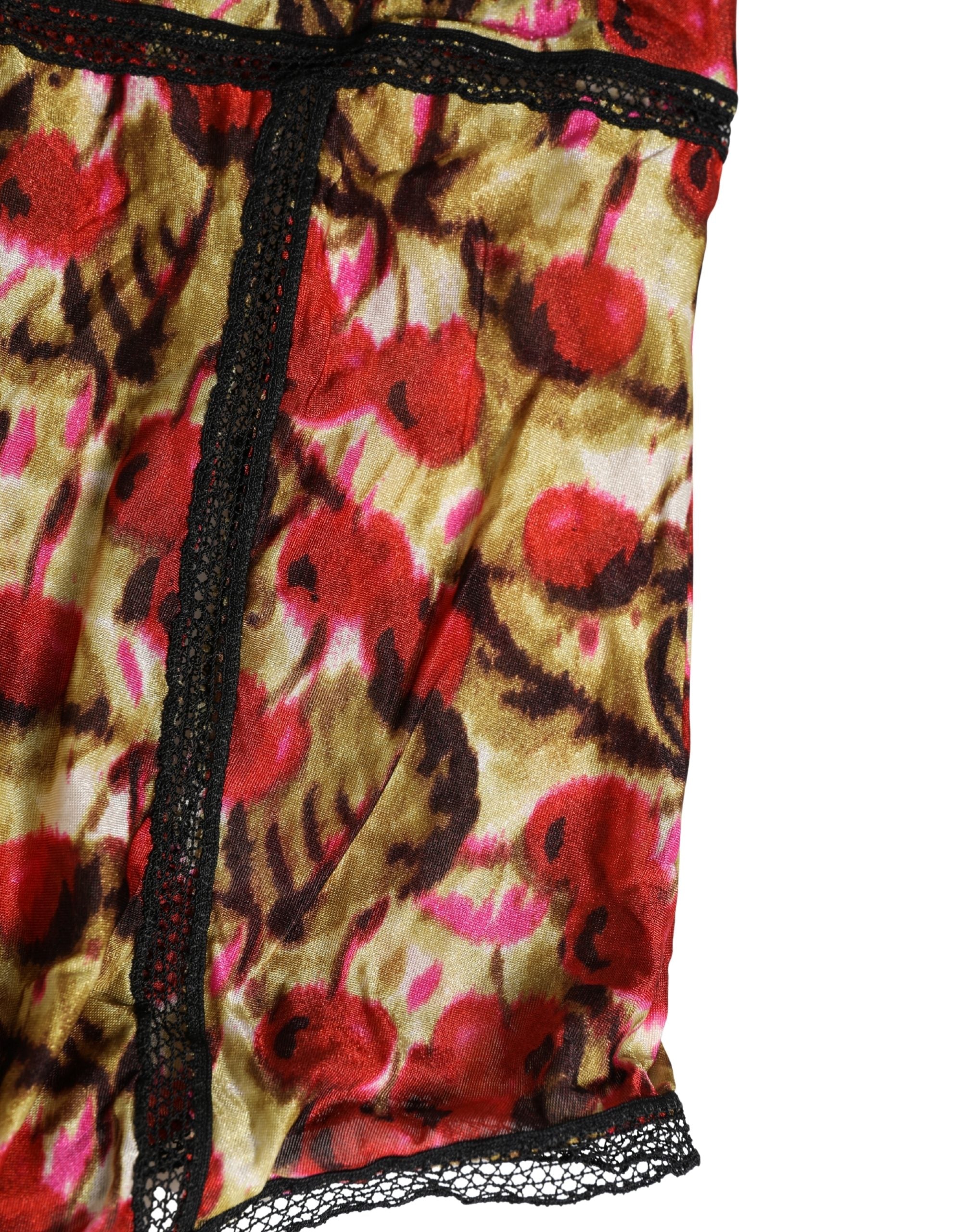 Cherry-Print Lace Bodysuit — Multicolor