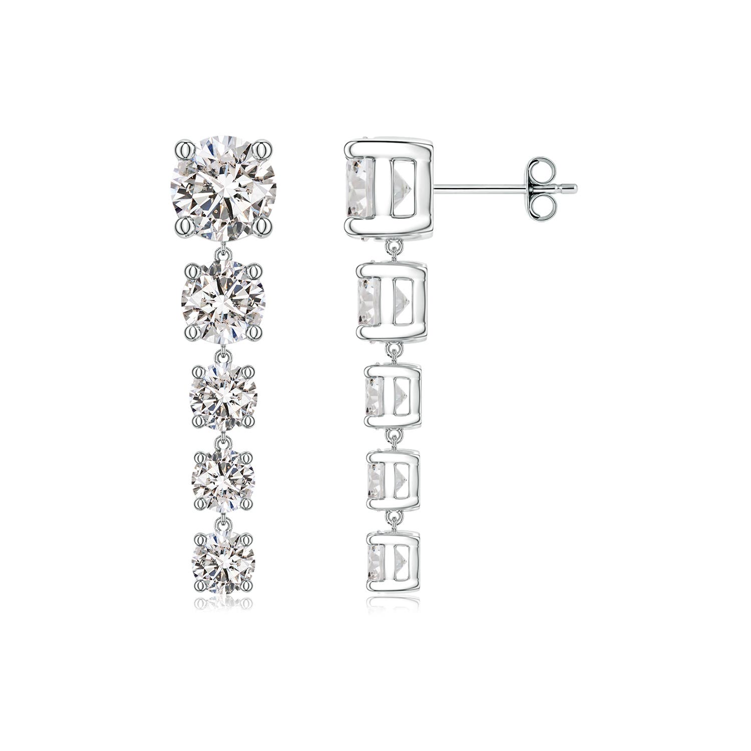Angara 4.26 CTW Graduated Round Diamond Five-Stone Dangle Earrings in Silver