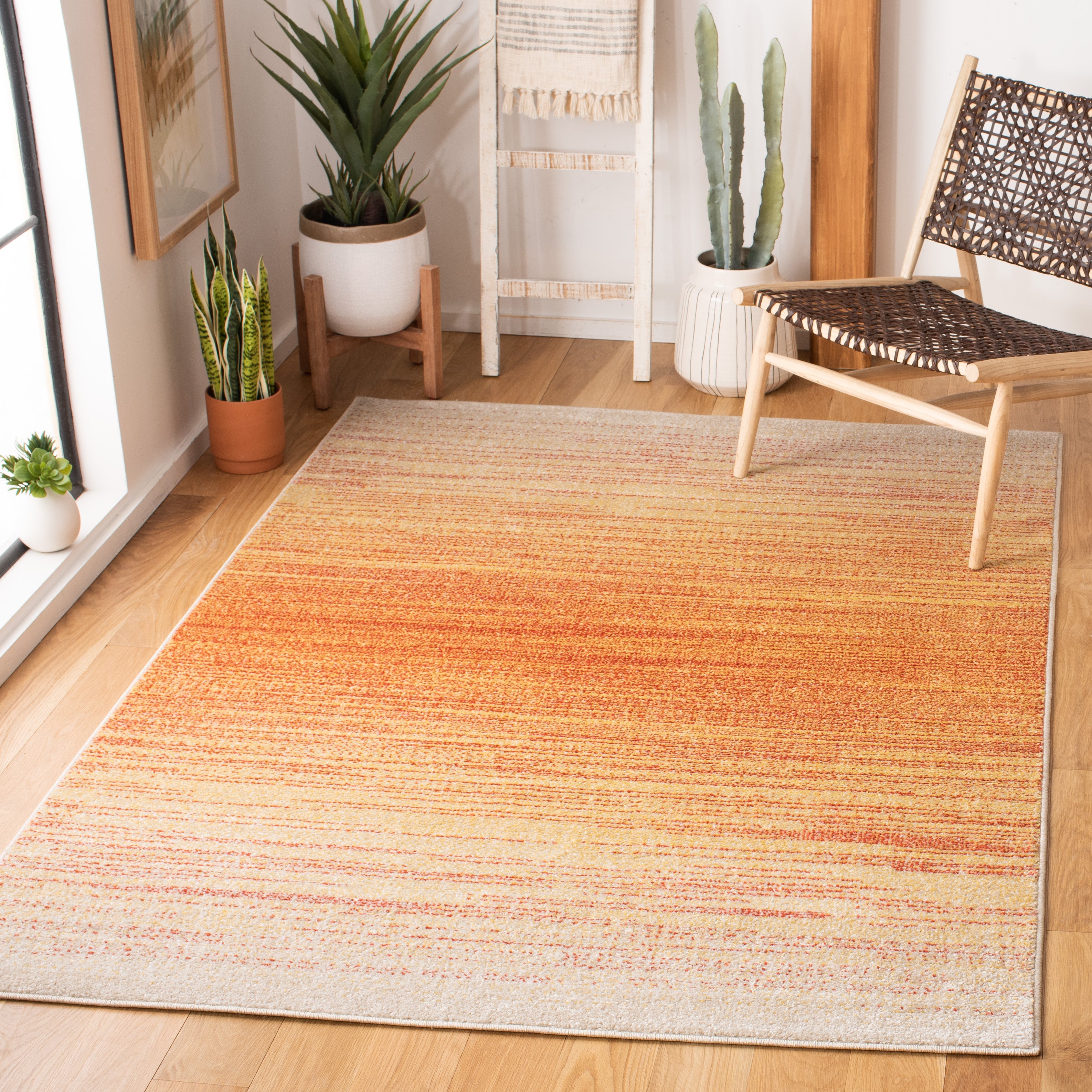Adirondack Machine Made Area Rug, Orange / Red Contemporary Style Easy Care