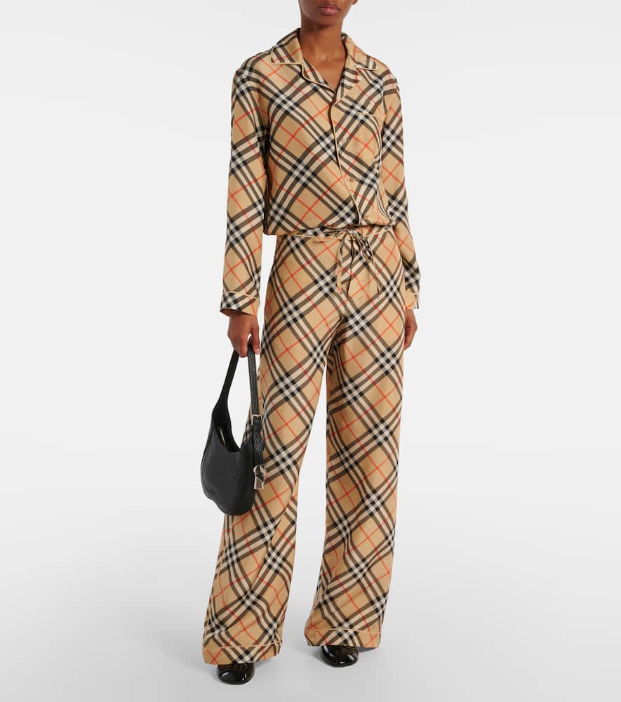 Check silk wide-leg pants