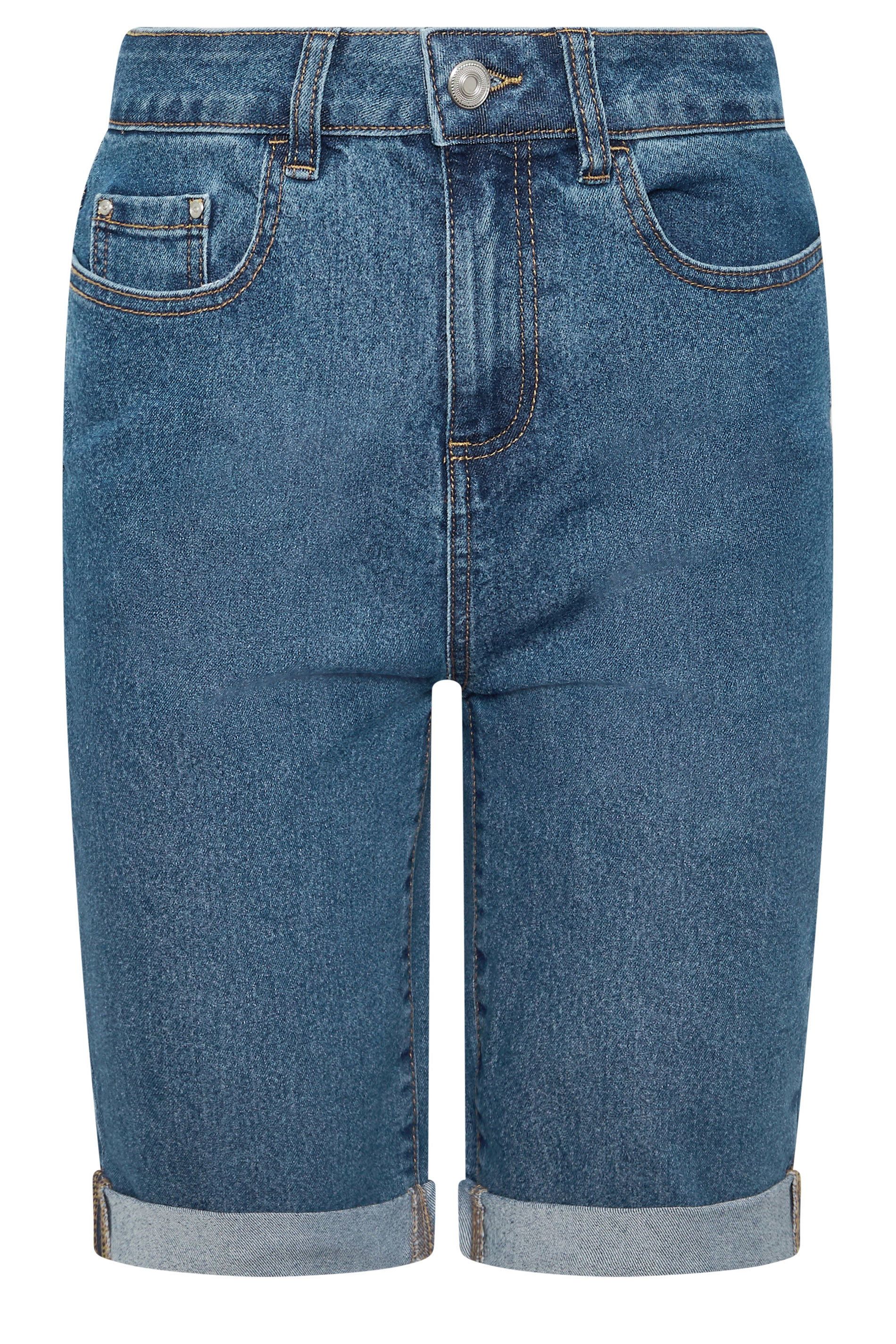 M&co Turn Up Denim Shorts In Mid Blue