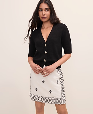 Ann Taylor Starfish Button Elbow Sleeve Cardigan
