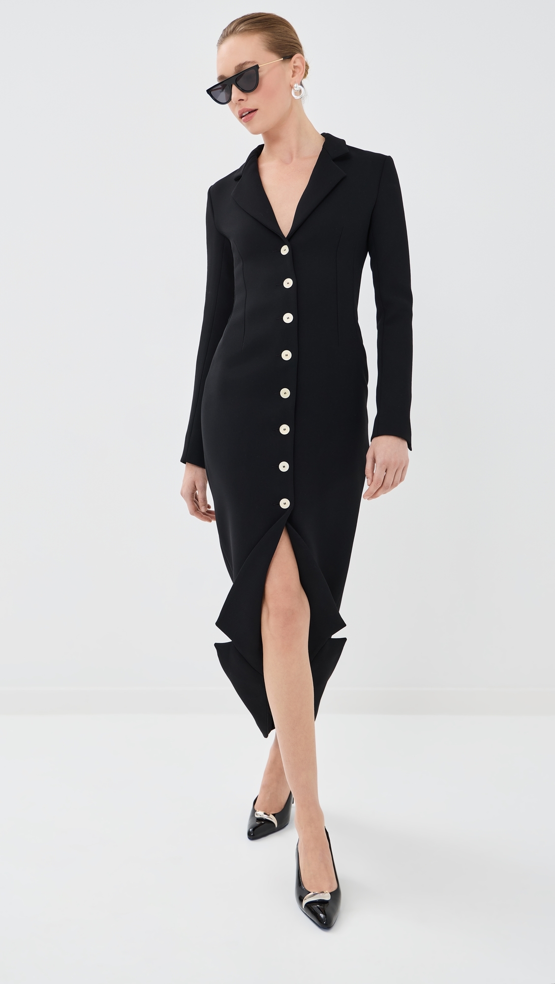 A. W.A. K.E. MODE Tailored Shirt Dress with Jacket Collar At Hem Black