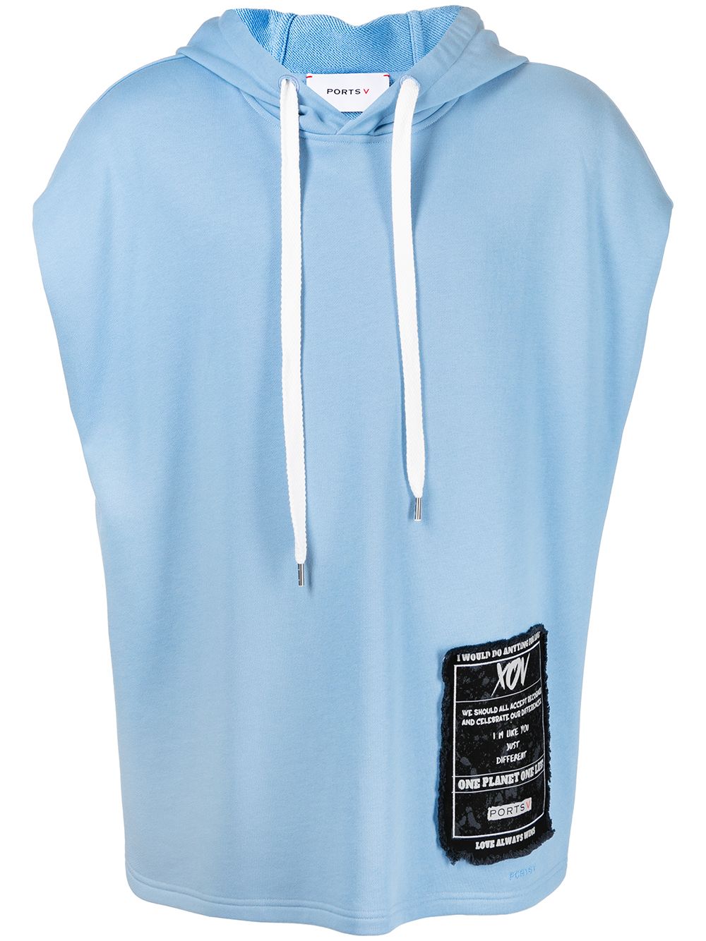 Logo-patch short-sleeved hoodie - Blue