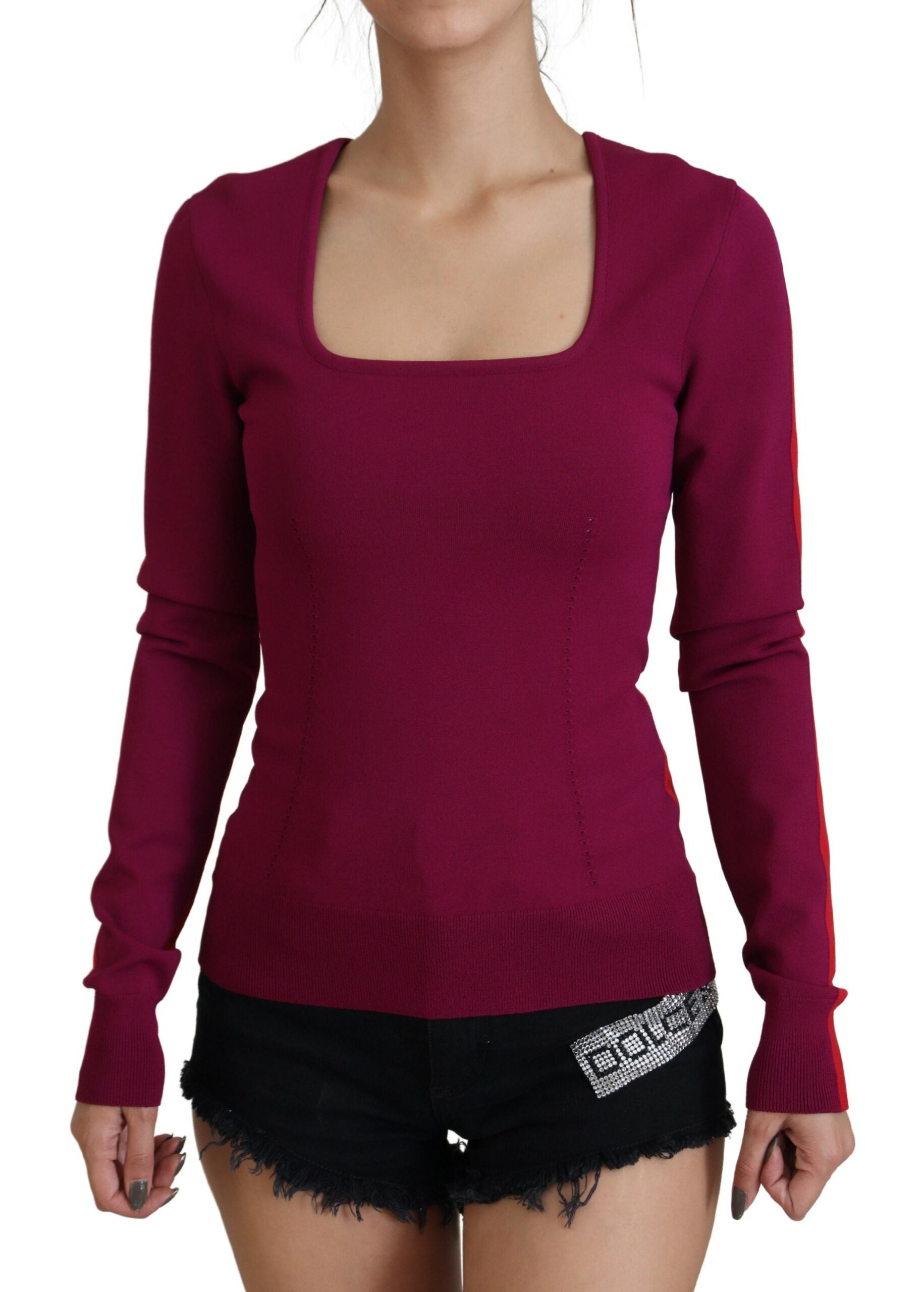 Viscose Square Neck Pullover Sweater — Burgundy
