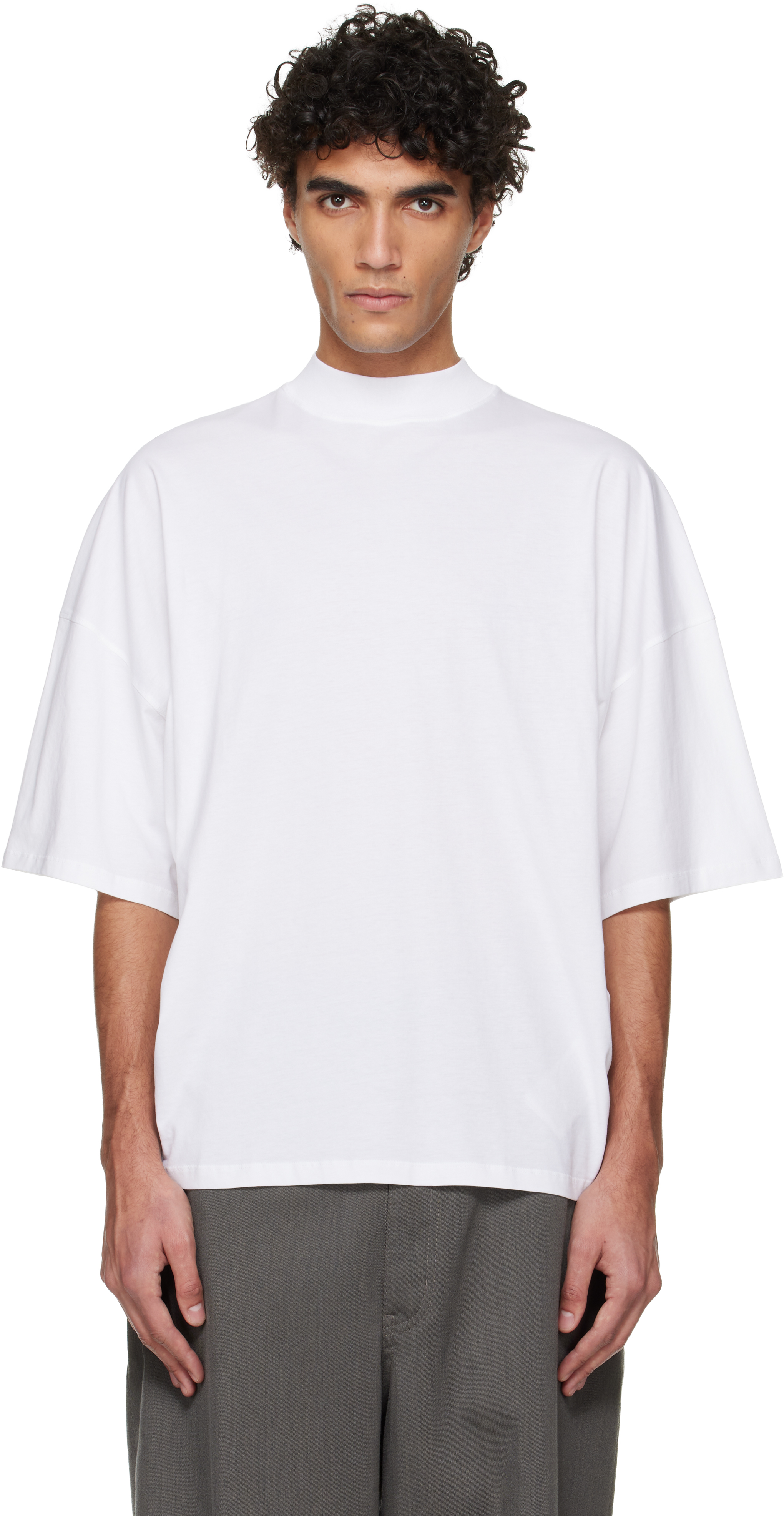 White Cotton Mock-Neck T-shirt