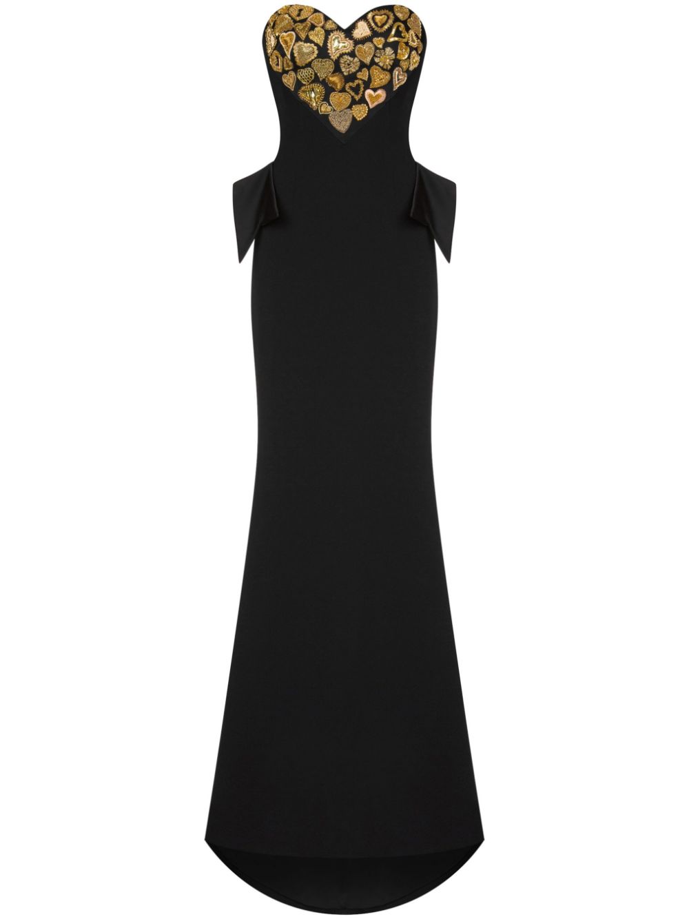 Sweetheart-neck embroidered maxi dress - Black