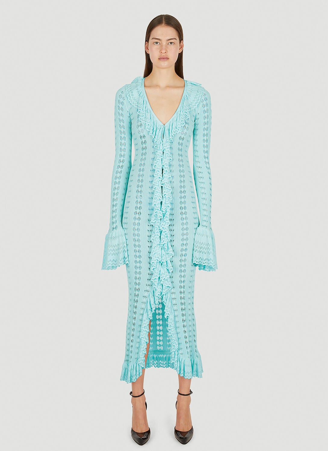 Pointelle Knit Frilled Dress