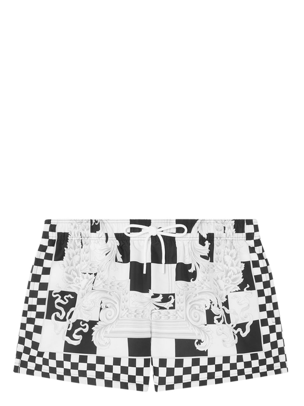 Barocco-motif checkerboard-print swim shorts - Black