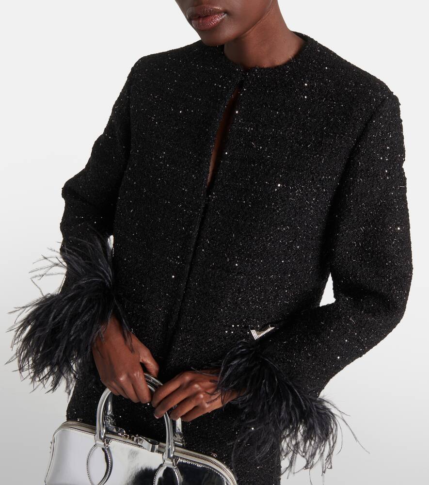 Feather-trimmed tweed jacket