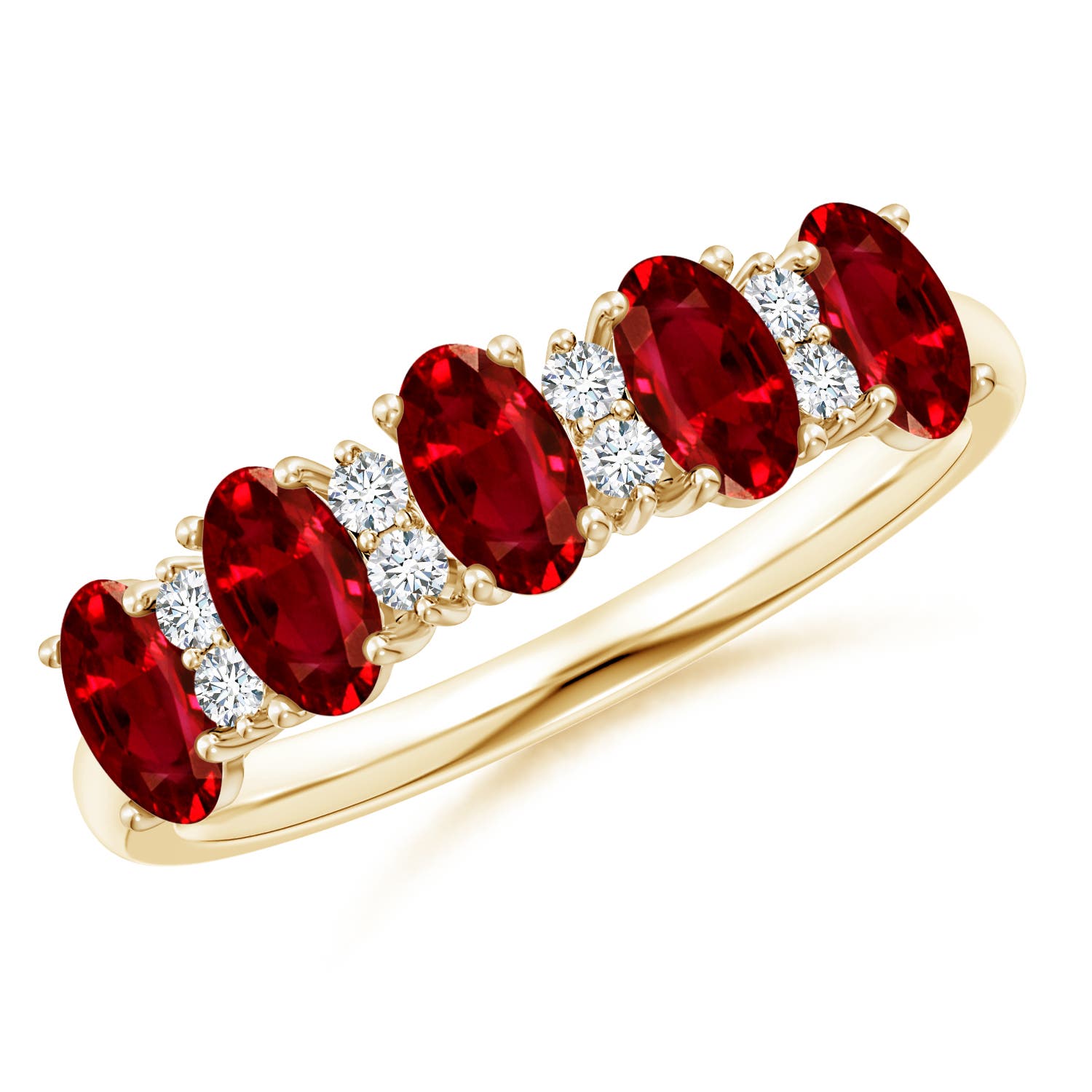Angara 1.25 Carats Five Stone Ruby and Diamond Wedding Ring in 18K Yellow Gold