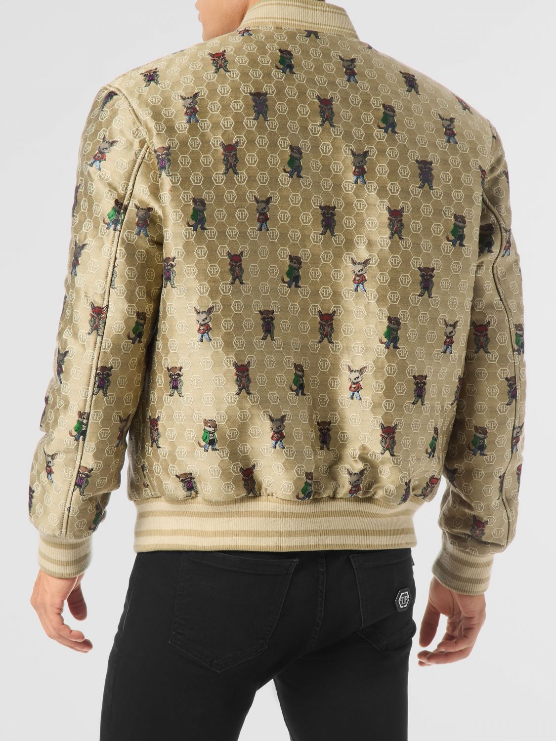 All-Over Hexagon Monogram Print Silk Blend Bomber Jacket