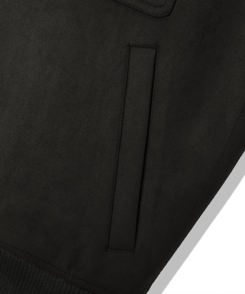 Two Pocket Button Suede Bomber Jacket_Black