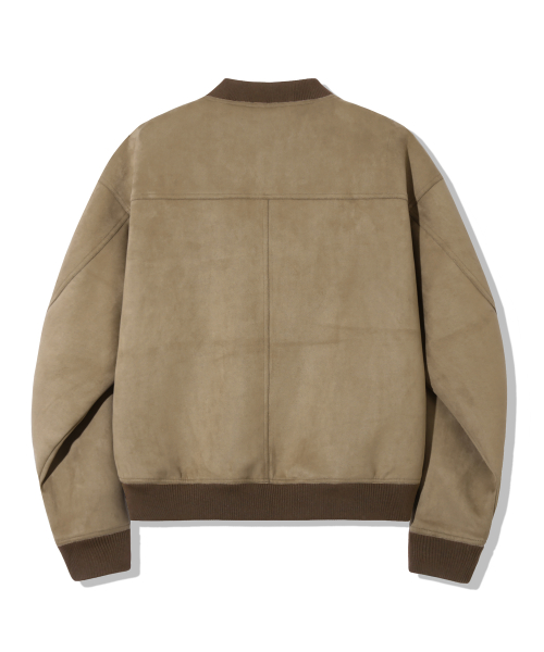 Two Pocket Button Suede Bomber Jacket_Beige