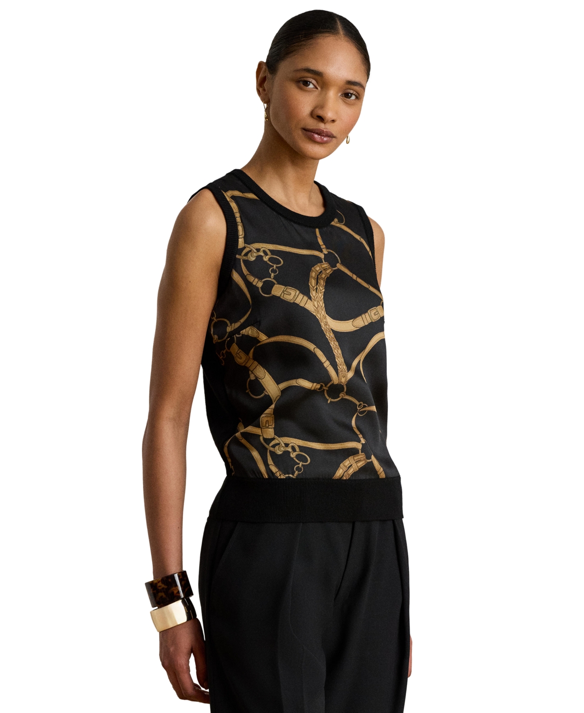 Women's Belting Print Sleeveless Sweater - Black Multi