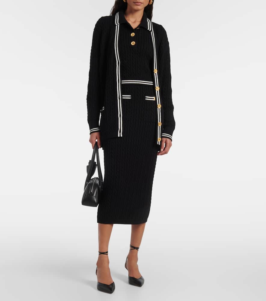 Cable-knit cotton midi skirt