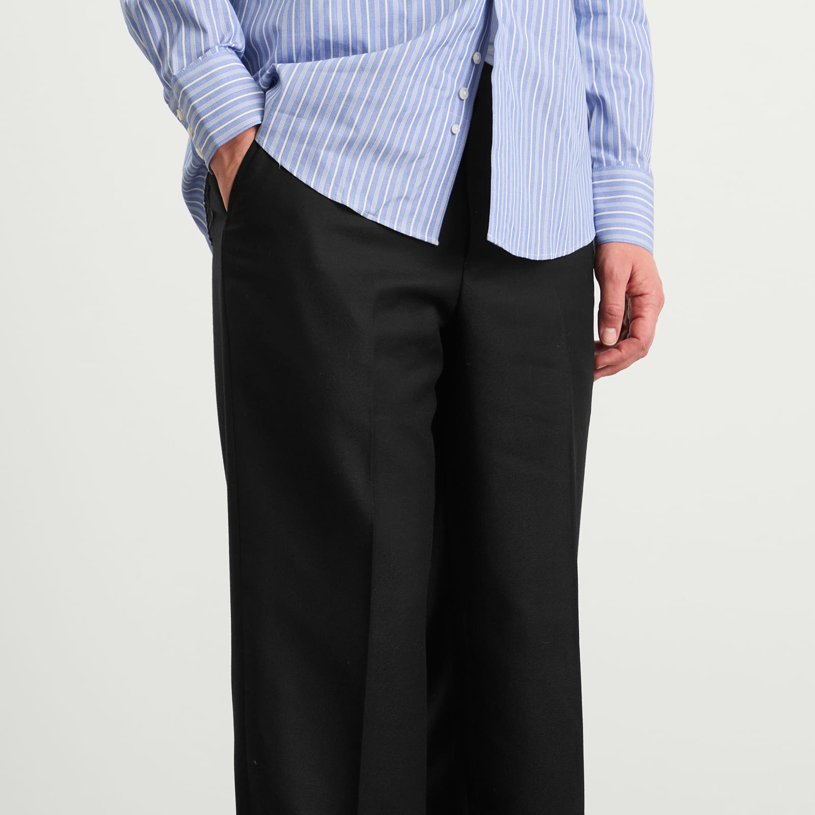 Men's Flat Front Trouser Black Ash Pinstripe
