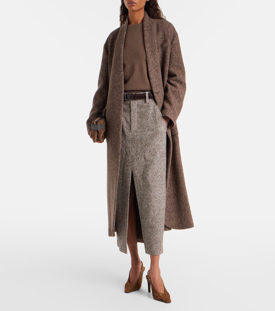 Wool and silk-blend midi skirt