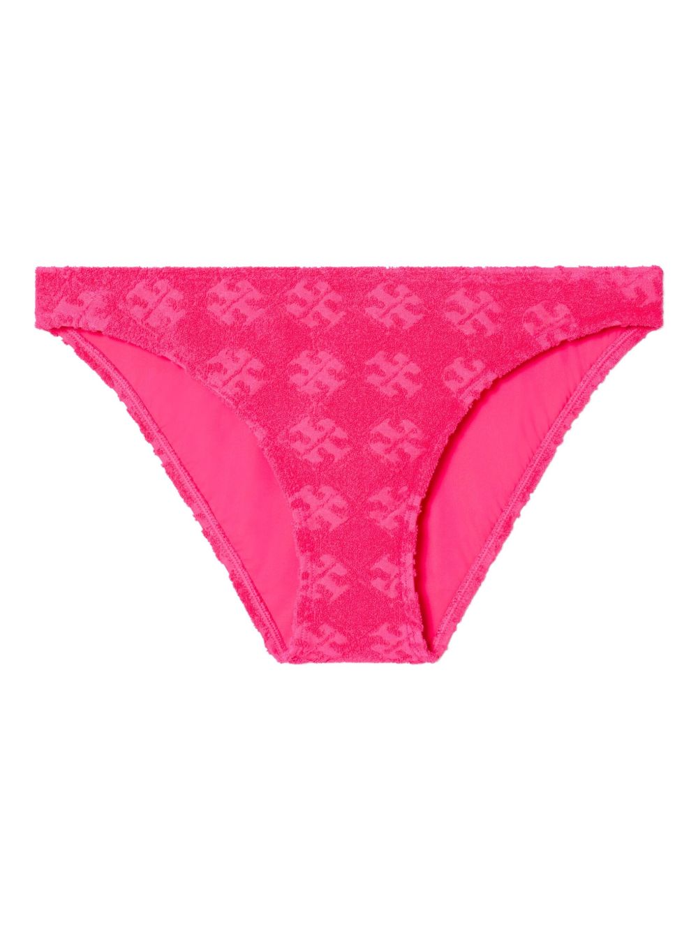 Terry Logo-Jacquard Bikini Bottom — Hot Pink