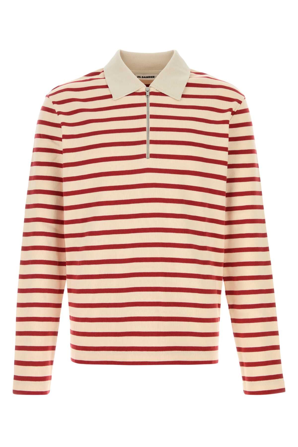 Striped Cotton Polo Shirt — Red
